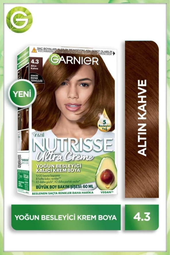 GARNİER Nutrisse Yoğun Besleyici Kalıcı Krem Saç Boyası 4.3 Altın Kahve