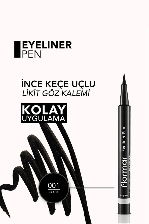 FLORMAR Yarı Mat Bitişli Eyeliner (SİYAH) - Eyeliner Pen - 001 Black - 8690604109609 - 5