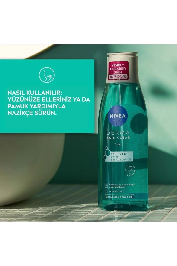 NIVEA Derma Skin Clear Sivilce Karşıtı Tonik 200ml,salisilik Asit (BHA), Gözenek Arındırıcı - Resim 3