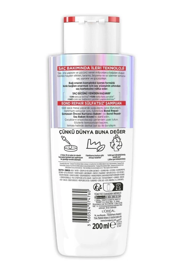 ELSEVE Bond Repair Tüm Yıpranmalar Için Saç Bağlarını Güçlendirici Şampuan 200ml - 2