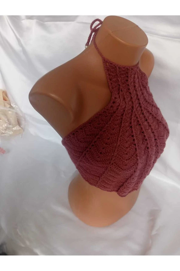Vişne Rengi Handmade Büstiyer Crop Top - 3