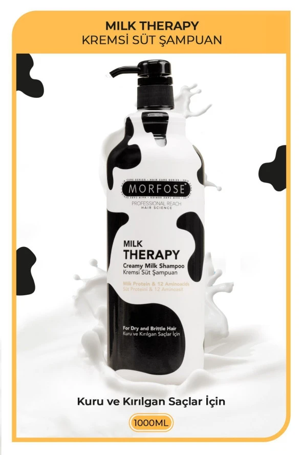 MORFOSE Milk Therapy Şampuan 1000 ml - Süt Proteinli, Onarıcı, Besleyici Etki