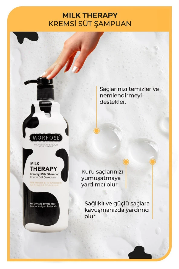 MORFOSE Milk Therapy Şampuan 1000 ml - Süt Proteinli, Onarıcı, Besleyici Etki - 2