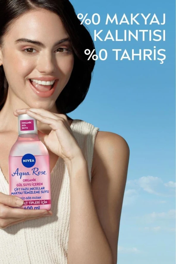 NIVEA Aqua Rose Micellar Gül Suyu Çift Fazlı Makyaj Temizleme Suyu 400ml, Yüz Göz Ve Dudak, Nemlendirici - 2