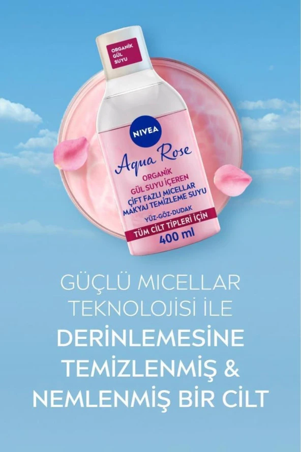 NIVEA Aqua Rose Micellar Gül Suyu Çift Fazlı Makyaj Temizleme Suyu 400ml, Yüz Göz Ve Dudak, Nemlendirici - 4