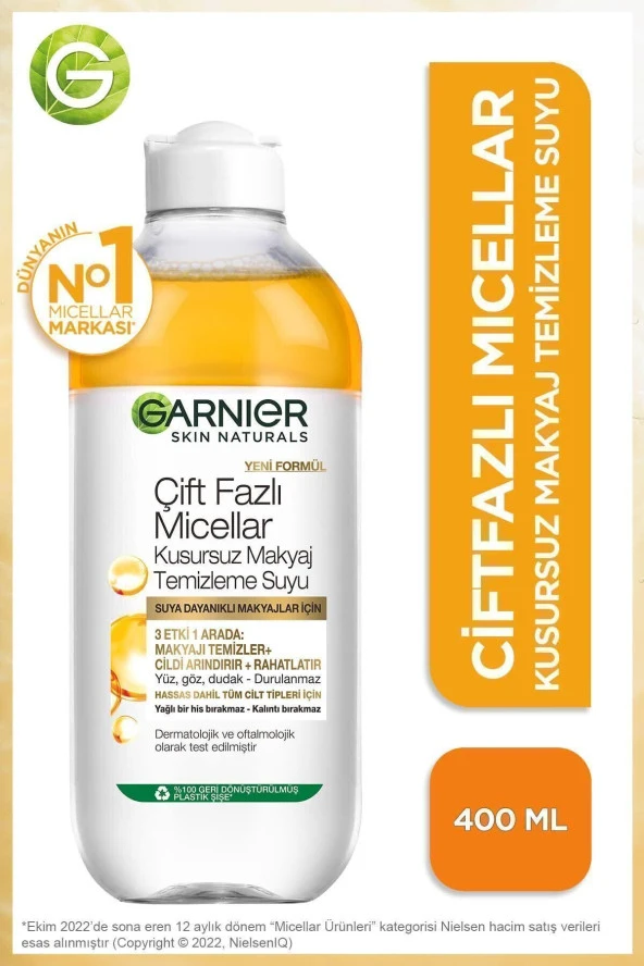 GARNİER Çift Fazlı Micellar Kusursuz Makyaj Temizleme Suyu 400 ml