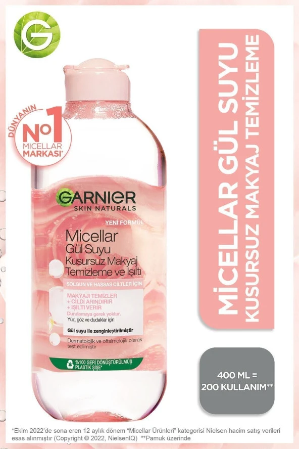 GARNİER Micellar Gül Suyu Kusursuz Makyaj Temizleme & Işıltı 400ml