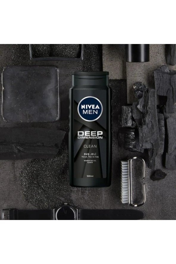 NIVEA Men Deep Dimension Duş Jeli 500ml - Resim 3
