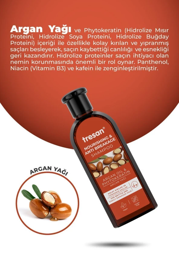 TRESAN Argan Yağı & Phyto Keratin Besleyici Ve Kırılma Karşıtı Bakım Şampuanı 300 Ml - Resim 3
