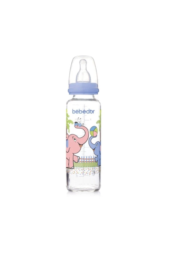 BEBEDOR B-31302 Desenli Cam Biberon 250 Ml Açık Mavi