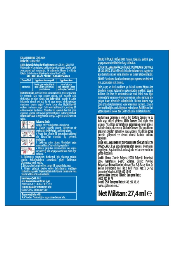 RAİD Elekro Likit 1 Yedek, 45 Gece (SİVRİSİNEKLERE KARŞI) - Resim 3