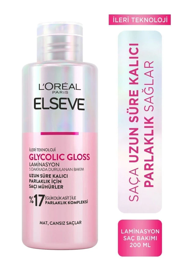 ELSEVE Glycolic Gloss Parlaklığı Saça Mühürleyen Laminasyon 5 Dakikada Durulanan Bakım 200ml ürün görseli 1