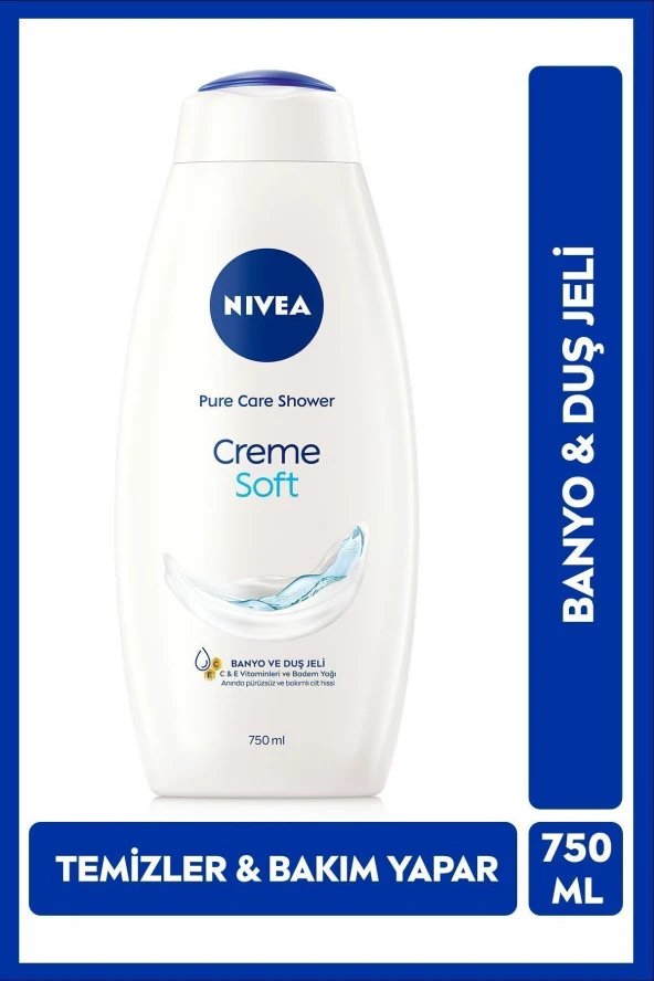 NIVEA Creme Soft Kremsi Dokunuş Banyo Ve Duş Jeli 750ml,badem Yağı,vücut Nemlendirme,ekonomik Boy