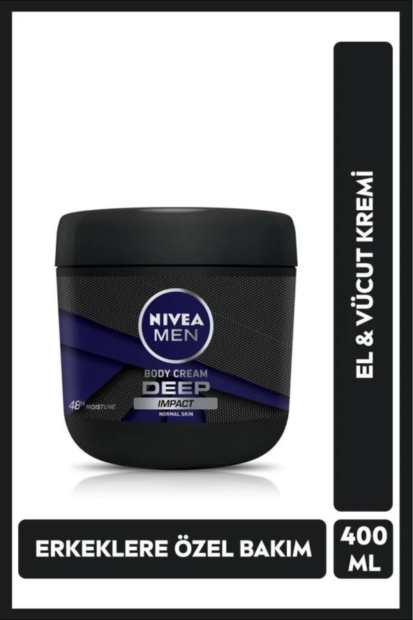 NIVEA Men Erkek El Ve Vücut Kremi Deep Impact 400ml, 48 Saat Nemlendirici, Gün Boyu Ferah Cilt Hissi