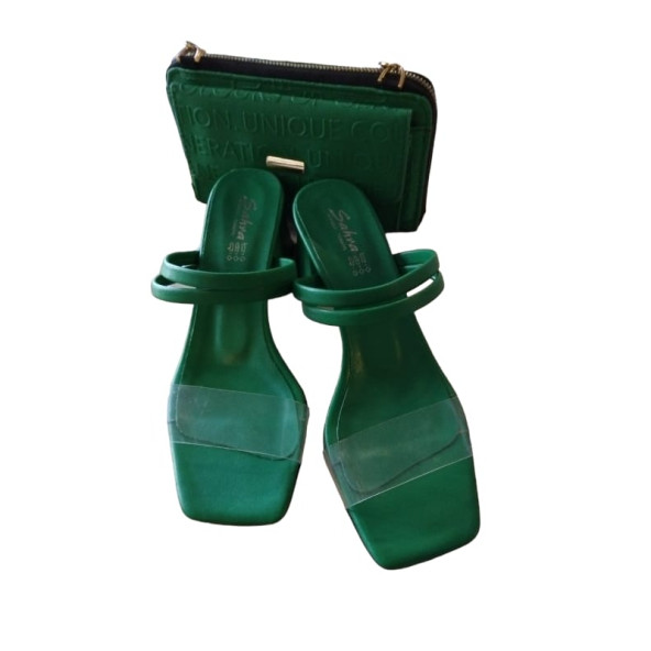 Kalın Topuklu Ikili Çift Bant TERLİK VE ÇANTA SET