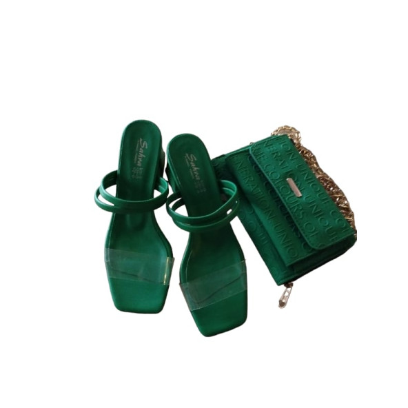 Kalın Topuklu Ikili Çift Bant TERLİK VE ÇANTA SET - 2