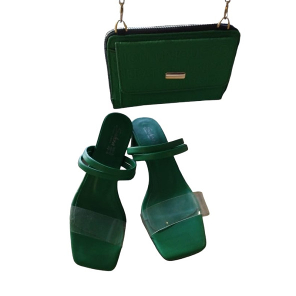 Kalın Topuklu Ikili Çift Bant TERLİK VE ÇANTA SET - 3