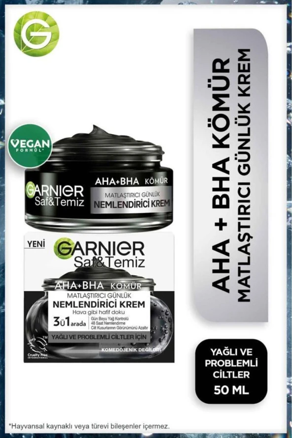 GARNİER Saf Ve Temiz Kömür Matlaştırıcı Günlük Nemlendirici Krem 50ml