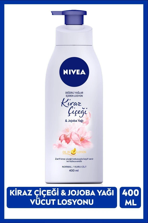 NIVEA Değerli Yağlar İçeren Nemlendirici Vücut Losyonu 400ml, Kiraz Çiçeği Ve Jojoba Yağı