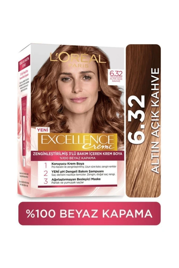 L'OREAL PARİS Excellence Creme Saç Boyası 6.32 Altın Açık Kahve