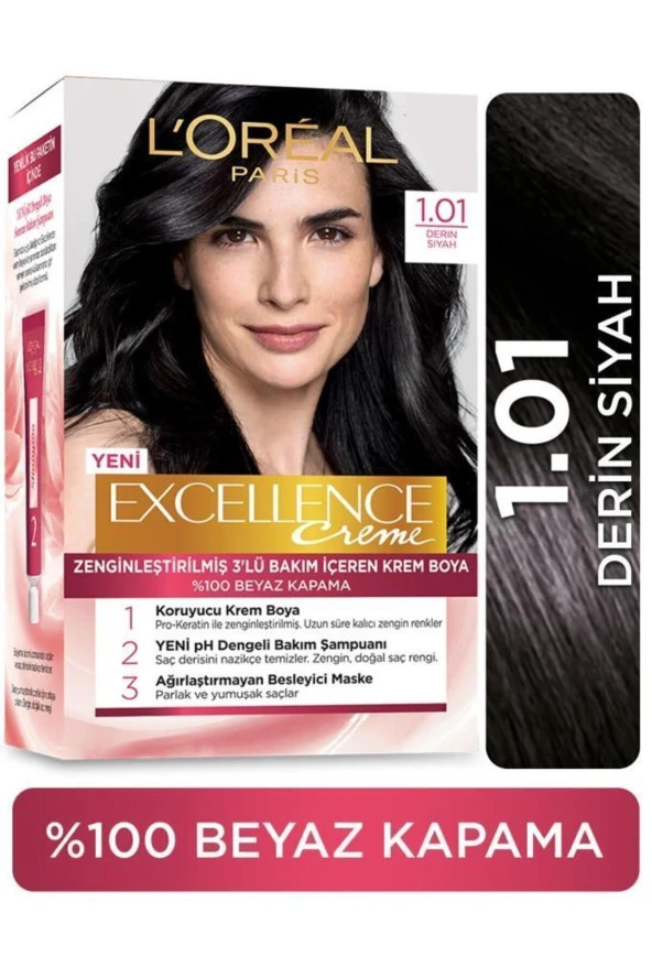 L'OREAL PARİS L'oréal Paris Excellence Creme Saç Boyası 1.01 Derin Saf Siyah
