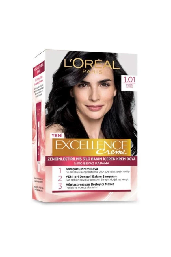 L'OREAL PARİS L'oréal Paris Excellence Creme Saç Boyası 1.01 Derin Saf Siyah - Resim 2