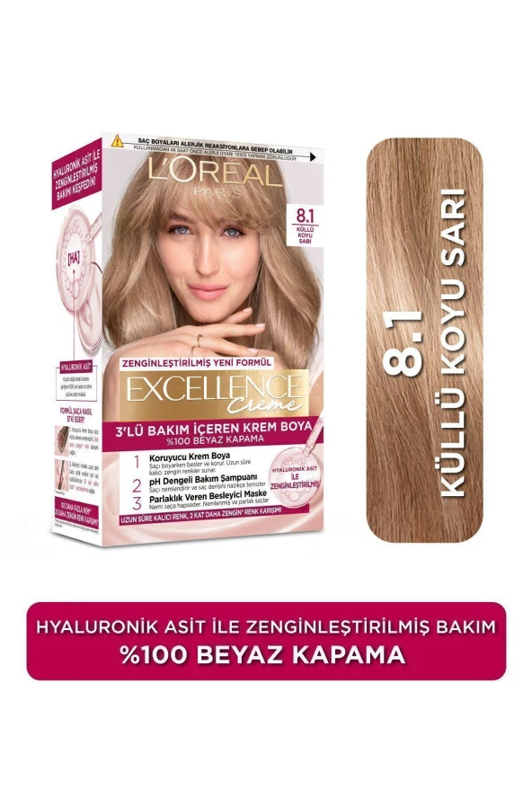 L'OREAL PARİS Excellence Creme Saç Boyası 8.1 Koyu Sarı Küllü