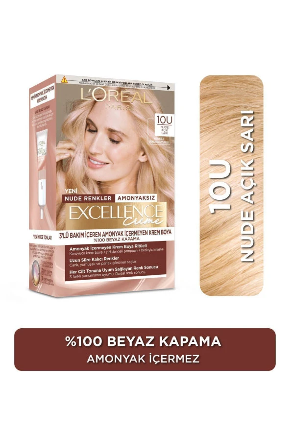 L'OREAL PARİS Excellence Creme Nude Renkler Saç Boyası – 10u Nude Açık Sarı ürün görseli