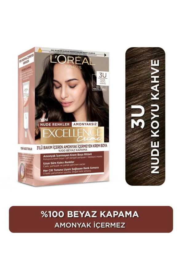 L'OREAL PARİS Excellence Creme Nude Renkler Saç Boyası – 3u Nude Koyu Kahve
