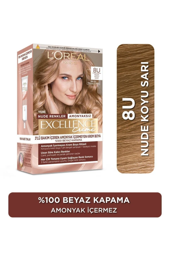 L'oreal Paris Excellence Creme Nude Renkler Saç Boyası – 8U Nude Koyu Sarı