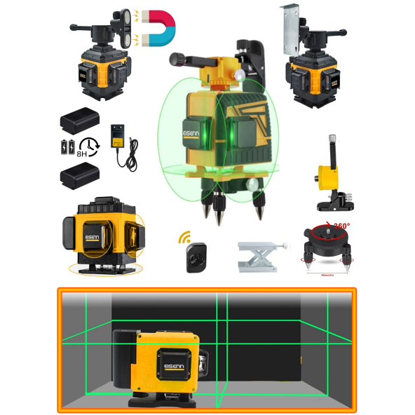 Eisenn Alman 12 Köşe Artı Lazer Terazi Mıknatıslı Kumandalı 2 Akülü 40 Mt Menzil 360 Derece Yeşil Çizgi