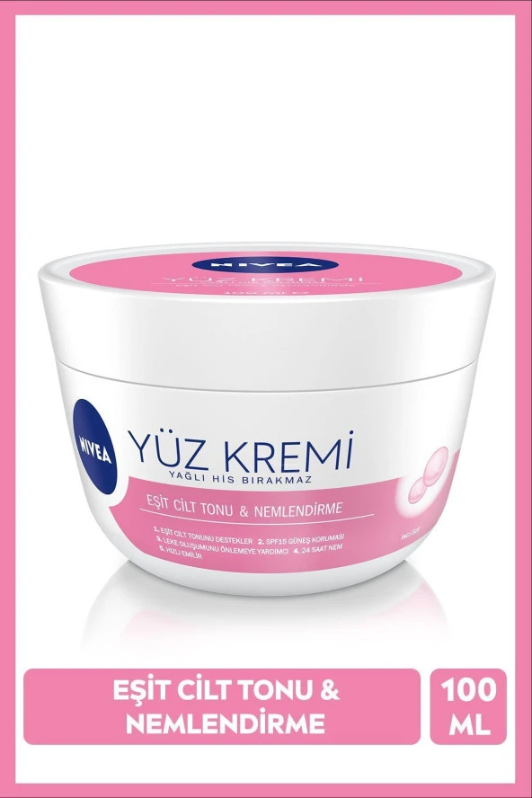 NIVEA Yüz Kremi 100 Ml, Eşit Cilt Tonu,24 Saat Nemlendirici Yüz Kremi