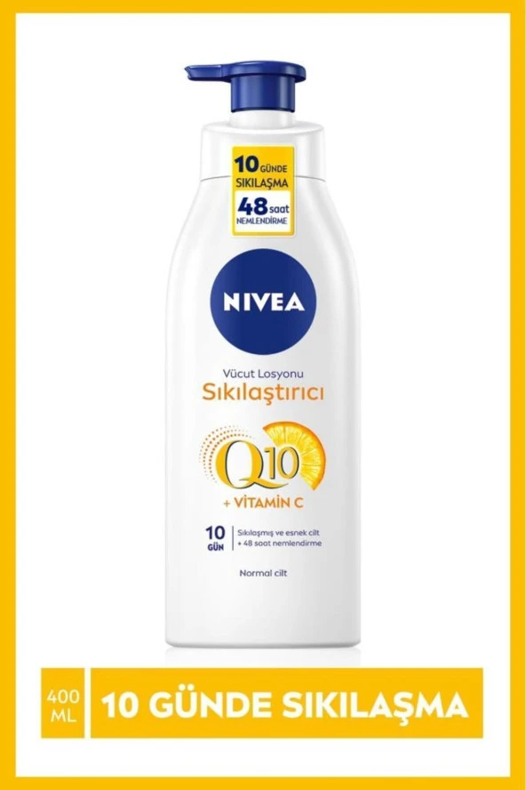 NIVEA Q10 Sıkılaştırıcı Vücut Losyonu 400ml, C Vitamini, 48 Saat Vücut Nemlendirici, 10 Günde Sıkılaşma