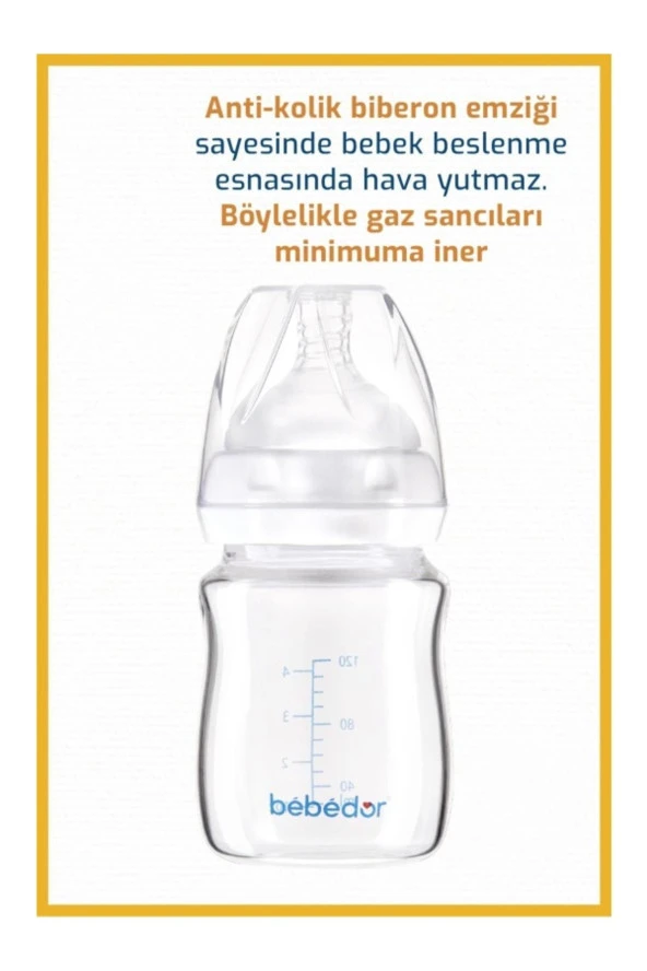 BEBEDOR Geniş Ağızlı Isıya Dayanıklı Cam Biberon 120ml 50301 - 4