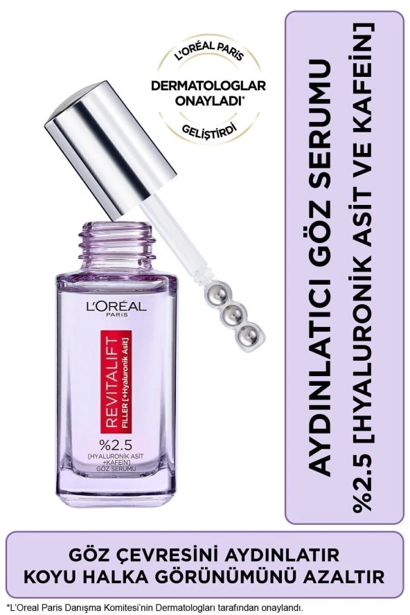 L'OREAL PARİS Revitalift Filler Göz Çevresini Aydınlatıcı, Koyu Halka Görünümünü Azaltan Göz Serumu 20ml