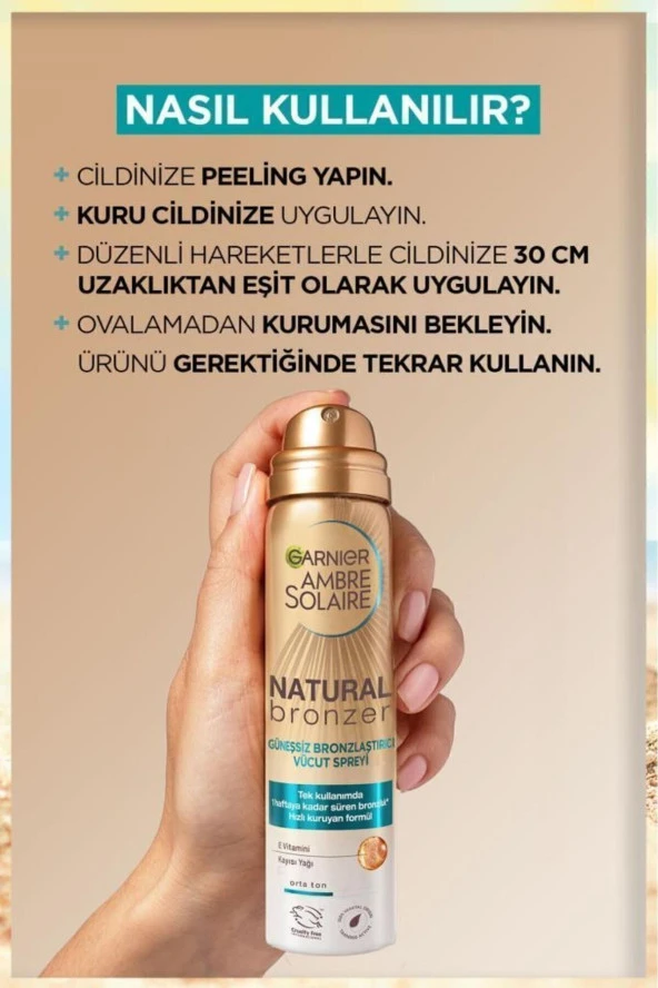 GARNİER Ambre Solaire Natural Bronzer Güneşsiz Bronzlaştırıcı Sprey 150ml - Resim 4