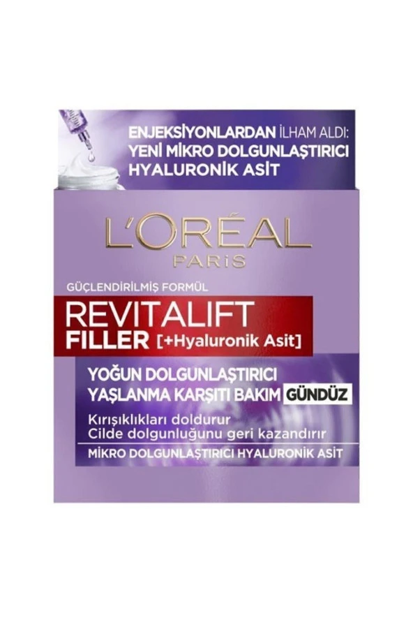 L'OREAL PARİS Revitalift Filler Yoğun Dolgunlaştırıcı Yaşlanma Karşıtı Gündüz Kremi 50ml - Hyaluronik Asit - Resim 2