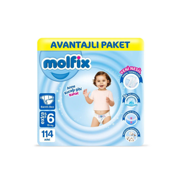 Molfix Bebek Bezi 6 Beden Extra Large Avantajlı Paket 114 Adet