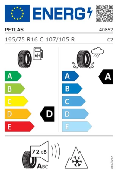 Petlas 195/75 R16 C TL 107/105R 8PR FULL GRIP PT935 Kamyonet Kış Lastiği (Üretim Tarihi:2024)