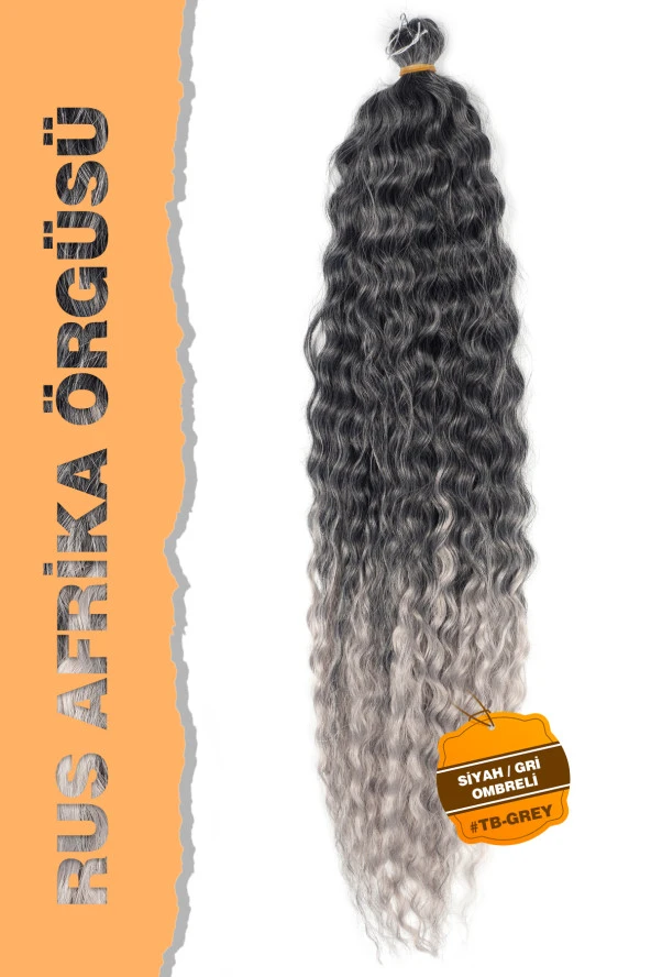 Rus Afro Dalgası Saç – Siyah / Gri Ombreli ürün görseli 1