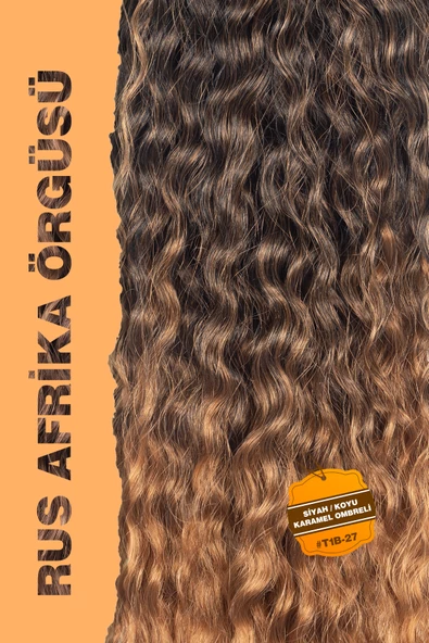 Rus Afro Dalgası Saç – Siyah / Koyu Karamel Ombreli - Resim 2