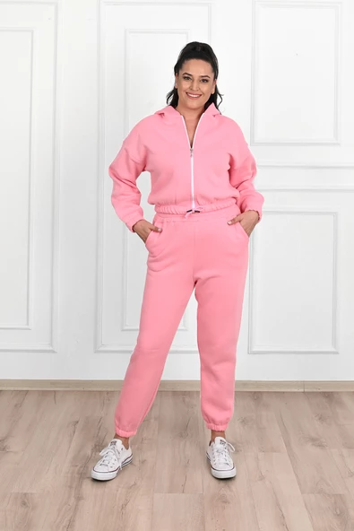 Kadın Büyük Beden Fermuarlı Eşofman Takımı 8031-24 - 12