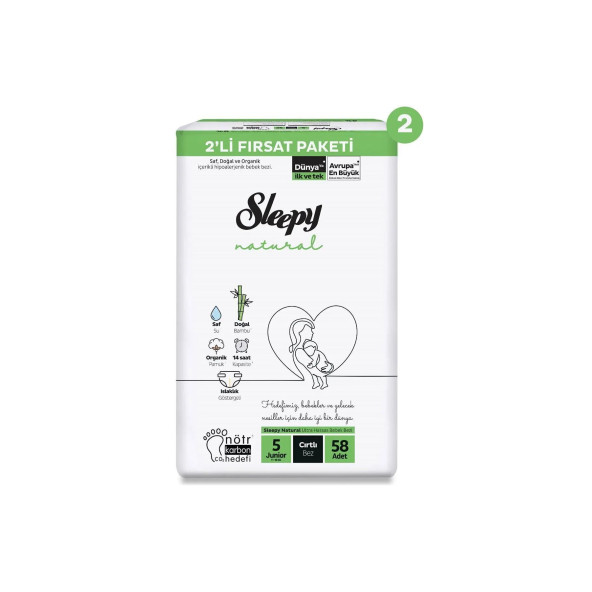 Sleepy Natural 2'li Ekonomik Fırsat Paketi Bebek Bezi 5 Numara Junior 116 Adet - 5
