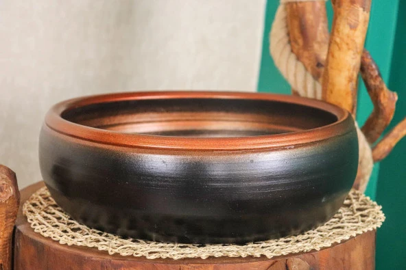 Bitki Tasarımı Ev Dekorasyon Siyah Bakır Aranjmanlık Sunumluk Bonzai Terracota Toprak Saksı Yuvarlak Büyük - 4