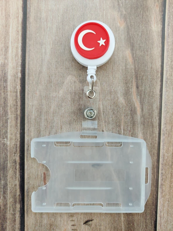 Türk Bayrağı Silikon Yoyo Yaka Kartlığı Yatay Dikey Kart Koruyucu