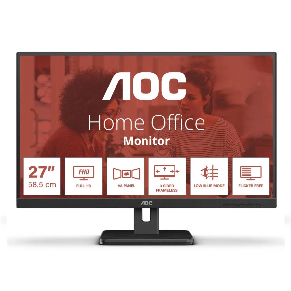 AOC 27E3UM/BK 27" 75Hz 4Ms VGA+HDMI+DP+USB FullHD Adaptive-Sync VA Vesa Monitör