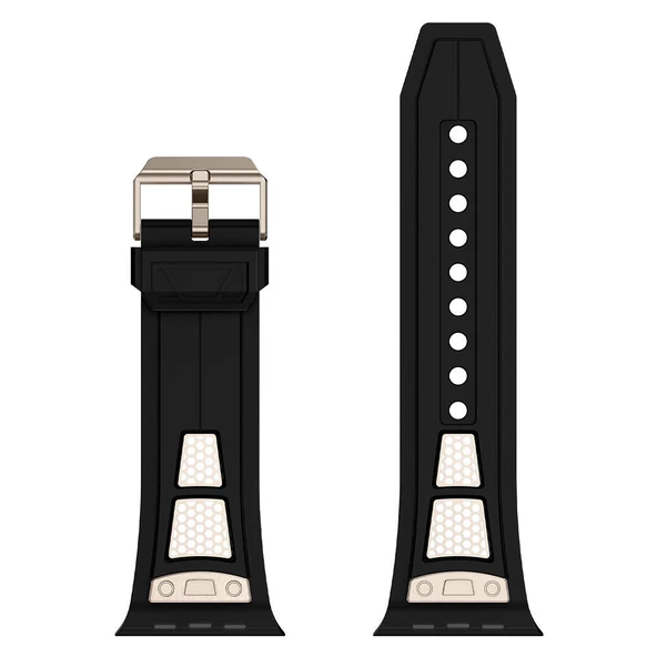 Watch 44mm KRD-117 Hava Alabilen Delikli Metal Süslemeli Desenli Silikon Kordon - Resim 6