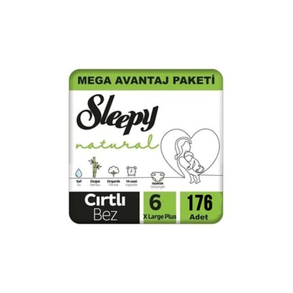 Sleepy 6 No Natural Bebek Bezi 6 Numara 15 - 25 Kg 176 Adet Aylık Paket Bebek Bezi - 2
