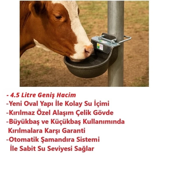 Otomatik Şamandıralı 4.5 Litre Kırılmaz Çelik Döküm Hayvan Suluğu-2 Adet - Resim 2