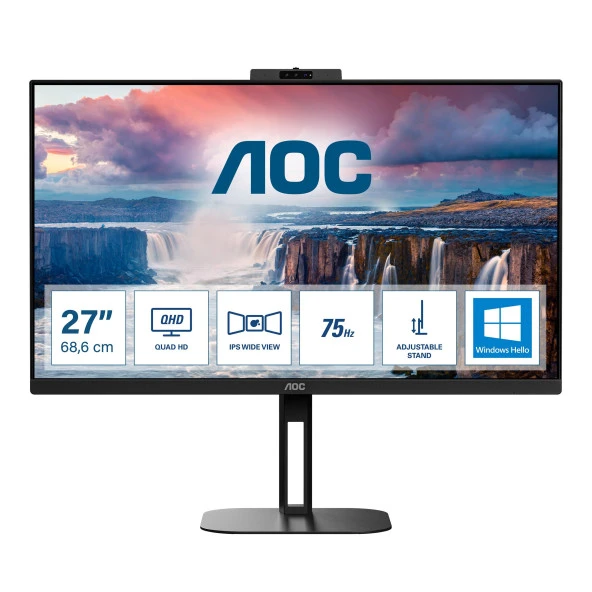 AOC Q27V5CW/BK 27" 75Hz 1Ms HDMI+DP+USB-C QHD FreeSync IPS Pivot Vesa Monitör